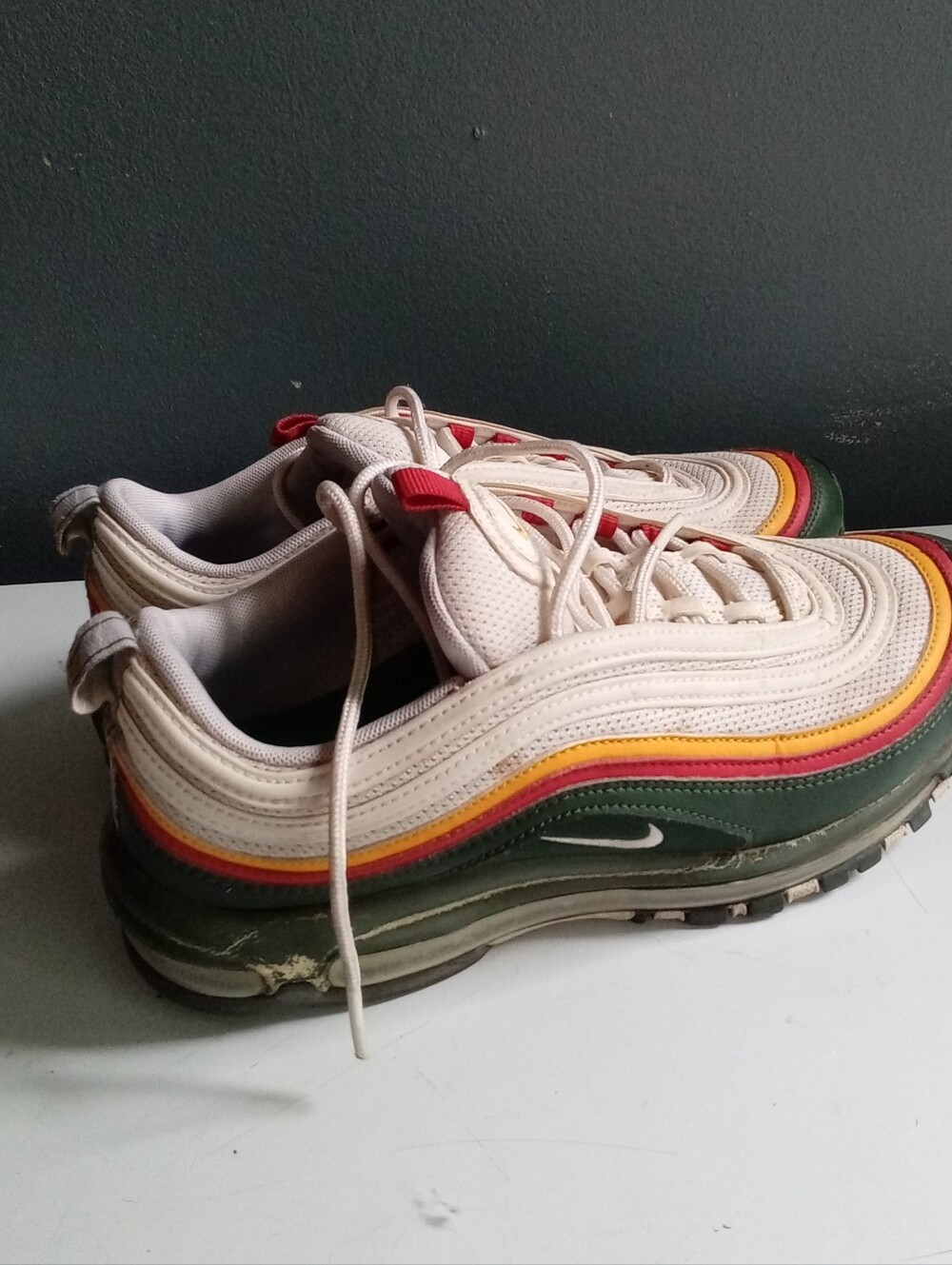 Nike Air Max 97 Multi Color Green Yellow Red White‎ Sneakers 921826-101 Mens - Picture 3 of 9